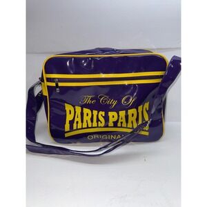 Robin Ruth The City of Paris Messenger Bag Purple Yellow Patent Flight Bag
